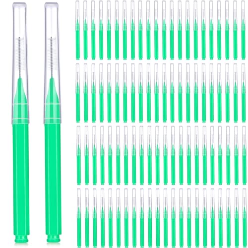 Patelai 100ピース ブレースブラシ クリーナー用 歯間ブラシ つまようじ 歯科用フロッシングヘッド 口腔 歯科衛生 フロッサー つまようじ クリーナー 歯のクリーニングツール (グリーン 0.43インチ)