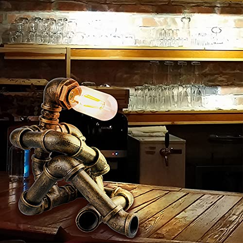 Efaycrr Steampunk Table Lamp, Creative Robot Style Desk Lamp Vintage Industrial Water Pipe Light For Bedside Table Nightstand Bar Restaurant Café #TOP4