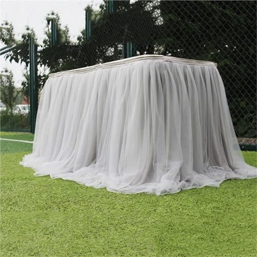 Jupe de table en tulle beige 100x75cm pour décoration mariage et table de fête - 3