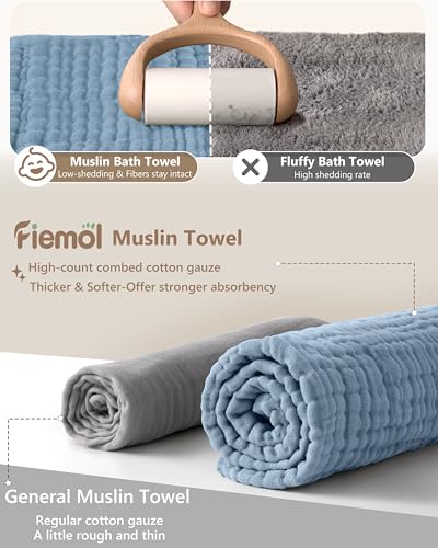Image of Baby Bath Towels, 100% Muslin Cotton Hooded Baby Towels for Newborn, 2 Pack Baby Towels with Hood for Infant Toddler and Kids, Large 32x32Inch Unisex Bath Essentials, Soft and Absorbent