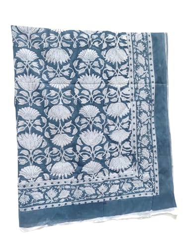 Large Beautiful Hand Block Print Sarong Women Wear Cotton Duppta Sanganeri Printed Beach Pareo Blue Color Indian Floral Print Scarves