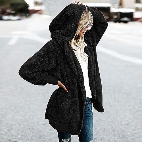 Fuzzy Fleece Coat For Women Plus Size Open Front Long Sleeve Hooded Sherpa Cardigan Jackets Warm Winter Fluffy Outwear4