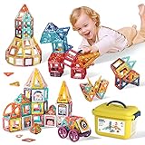 bc babycare 113PCS Magnetic Tile Building Blocks Set for Kids 36M+ with Storage Box，Preschool Educa