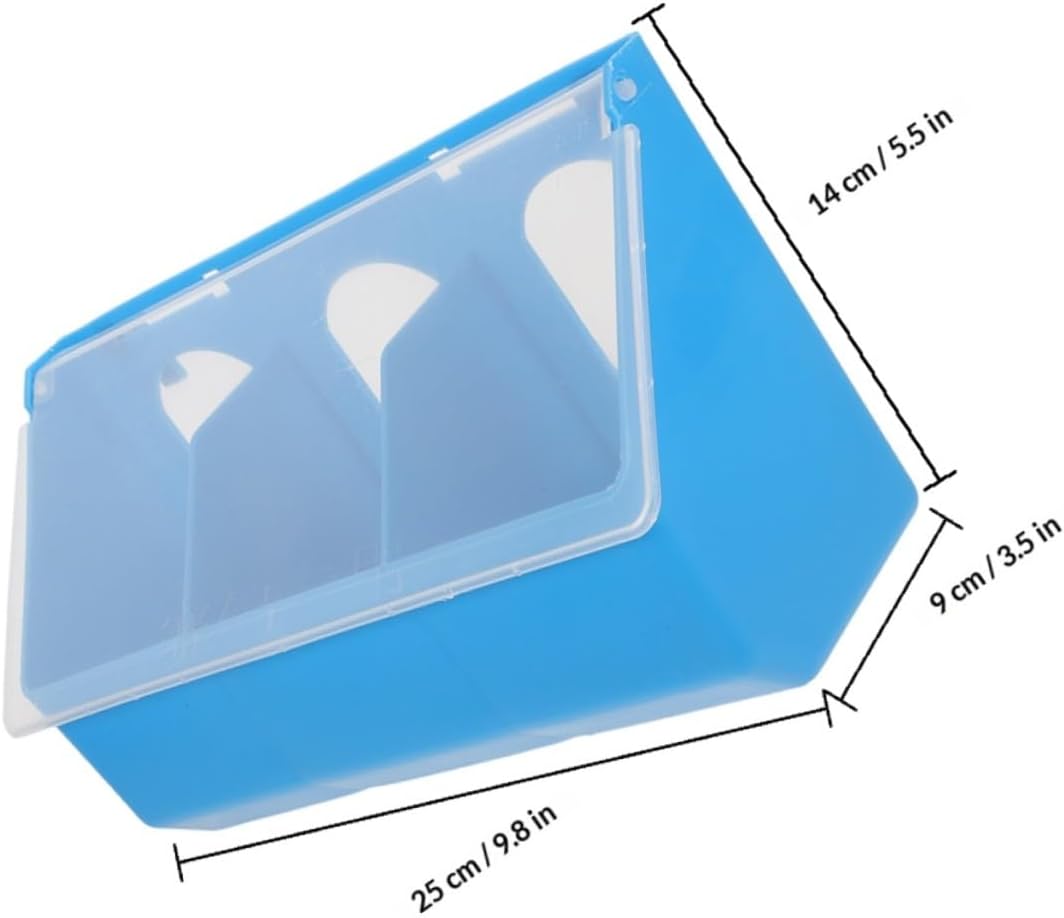 Toyvian Blue 2pcs Pigeon Feeder with Lid and Three Compartments Plastic Hanging Feed Box for Poultry Coop Feeding and Watering Supplies