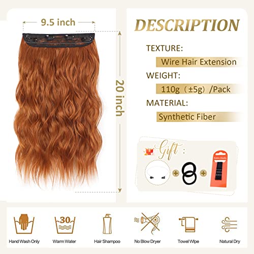 Nannan Copper Red Hair Extensions Invisible Wire Wavy Hair With Transparent Headband 4 Secure Clips Adjustable Size Long Wavy Secret Wire Hairpiece 20 Inch For Women #TOP1