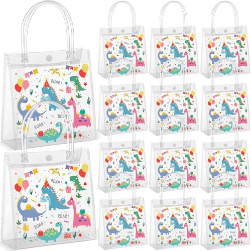 Reallnaive 24 Pack Dinosaur Goodie Bags Gift Clear Tote Bag, Cute