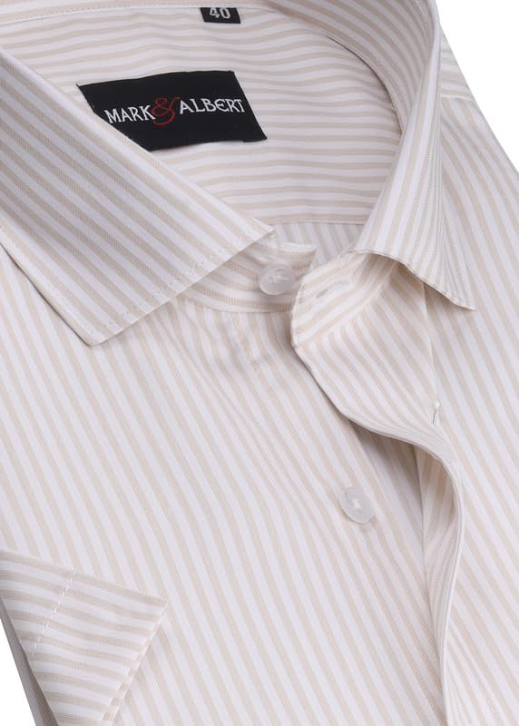 Image of MARK & ALBERT Men's Striped Half Sleeves Regular Fit Shirt | Stretchable Fabric