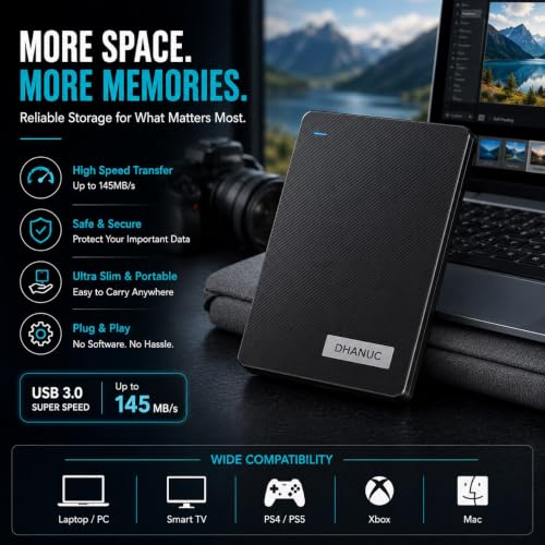 Image of 500GB Ultra Slim External Hard Drive | Portable HDD | USB 3.0 High-Speed 5Gbps | Plug & Play | Backup Drive for Laptop, PC, Mac | Lightweight & Durable - Black (500 GB)
