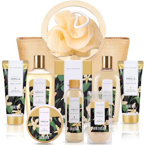 spa luxetique Bath Sets for Women Gift - 10PCS Vanilla Scent Spa Kit Spa Gift Baskets for Her Birthday Mothers Day Gifts for Women Mother Wife Girlfriends