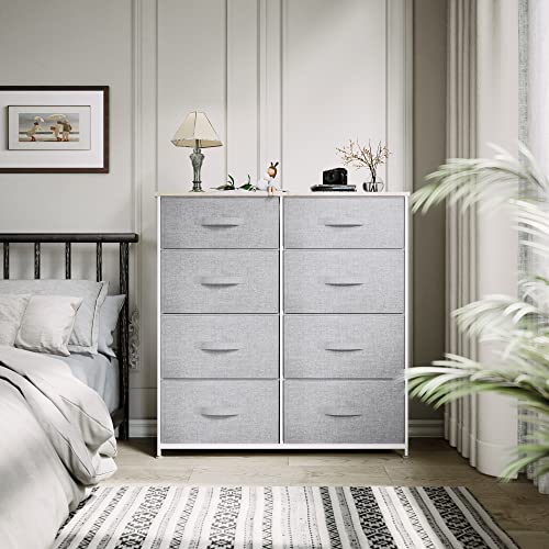 Yitahome Fabric Dresser For Bedroom, Tall Dresser With 8 Drawers, Storage Tower With Fabric Bins, Chest Of Drawers For Closet & Living Room - Sturdy Steel Frame, Wooden Top (Light Grey) #TOP1