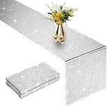 2 Packs 12x108 Inch Disco Table Runner Silver Glitter Foil Table for Bachelorette Party 70's 80's Theme Party Disco Ball Table Decorations