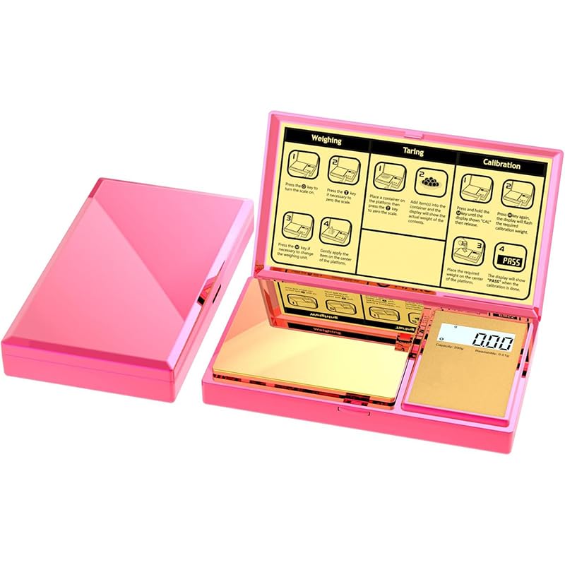 200g x 0.01g Jewelry Pink Coin Herb Powder Digital Scale | Luxury Gold Design & Wipe-Clean Surface | Tare Function, g/oz/ct Units, Auto-Off | Compact & Portable for Travel/Home (1pc Scale)