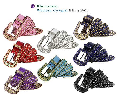 Women's Belts Rhinestone Belt Western Cowgirl Bling Studded Design Leather Belt 1-3/8"(35mm) wide2