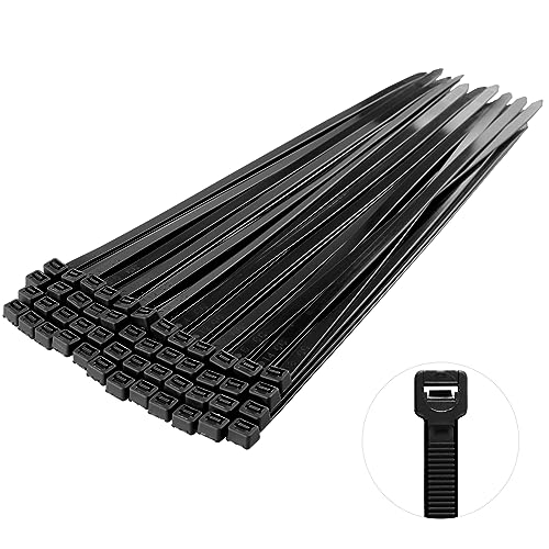 MEKEET 100 Pack Black Cable Ties Heavy Duty, 300mm x 7.6mm, 12 inch Long Zip Ties - Self Locking Large Nylon Tie Wraps for Home Office Garage Workshop and DIY