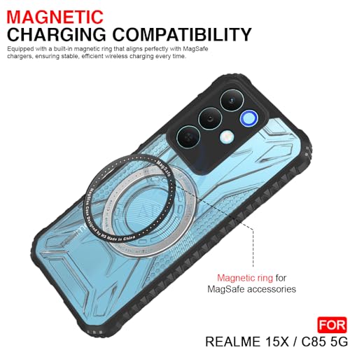 Image of AESTMO Hybrid Shockproof Back Cover Case for Realme 15X 5G / C85 5G Compatible with MagSafe | Hard Back Case Cover for Realme 15X 5G / C85 5G (PC & TPU, Translucent Back, Black Sides)