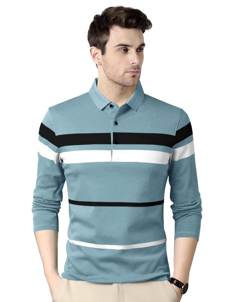 eyebogler Polo Neck Striped Regular Fit Tshirt for Men-picture-34