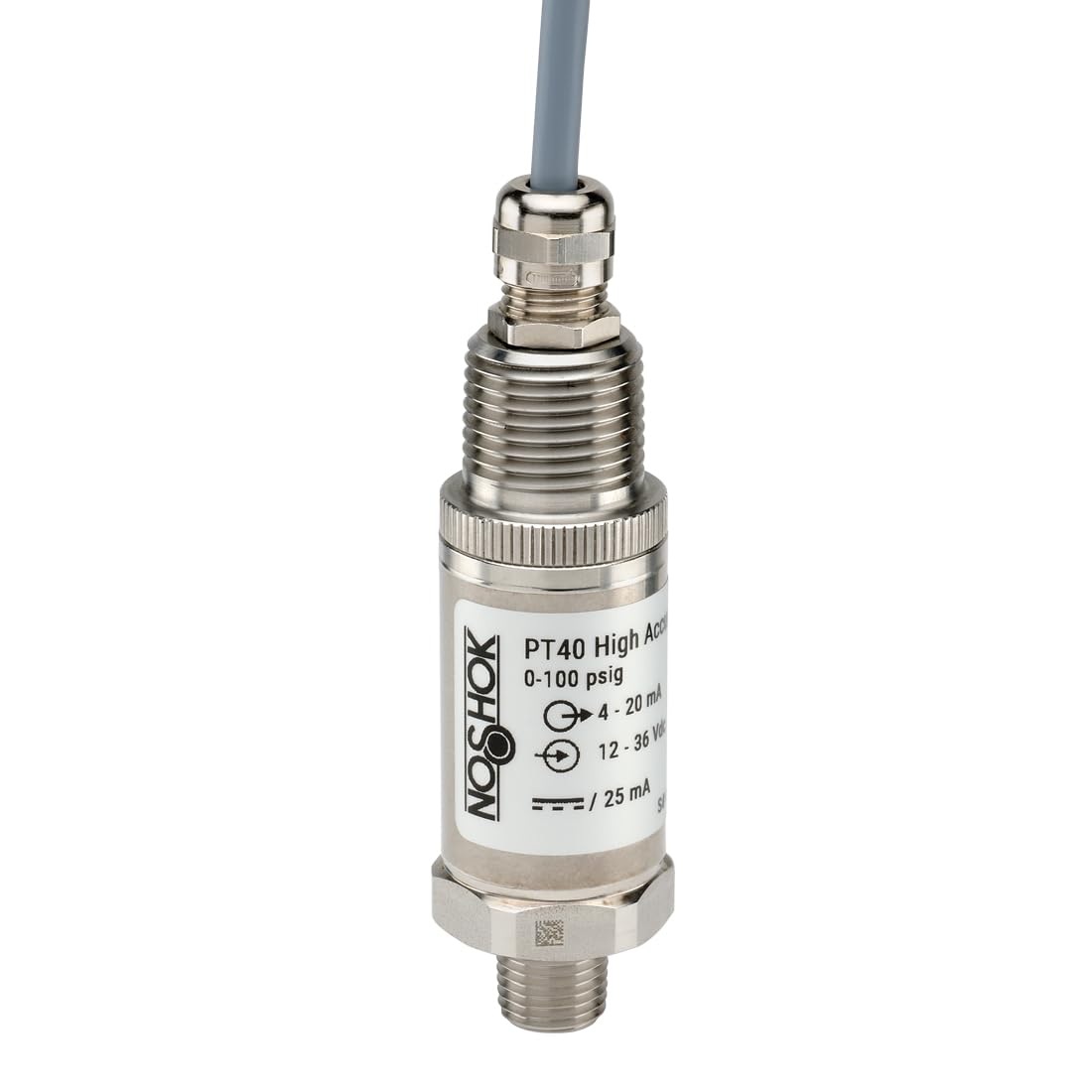 High Accuracy Fixed Range Pressure Transmitter, 0 to 5000 psi Gauge, ±0.25% of Span, Non-linearity Best fit Straight line, 4 mA to 20 mA, 2-Wire, 1/2 NPT Male, 1/2 NPT Conduit with 3 ft Cable