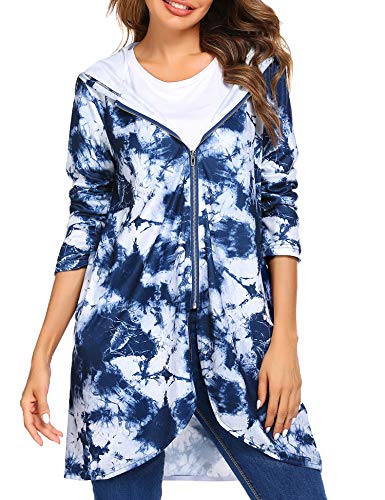 Zeagoo Women's Long Zip Up Hoodie Light Oversized Thin Tunic Hooded Sweatshirt Jacket with Pockets (XX-Large, Tie Dye Pattern 3)