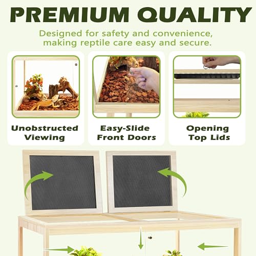 PROLEE Bearded Dragon Tank with Leg Stand 81 Gallons, Wooden Lizard Tank,Reptile Tank with Metal Mesh Roof Door, Acrylic Panel Snake Tank with Lock Design (Oak, 48"x20"x20") by PROLEE - Image 4