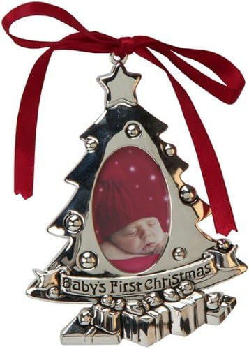 Baby's First Christmas Tree Silver Plated Photo Frame Ornament/Decoration Keepsake Gift (Silver Plated) Comes with Free Red Organza Gift Bag