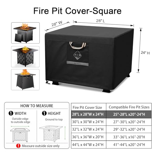 QH.HOME Fire Pit Cover Square, 28 inch Firepit Covers,Heavy Duty Fabric 100% Waterproof, Fits Outdoor for 25inch,27 inch,28 inch Square, Fireplace Cover,Gas Fire Pit Cover (28”L x 28”W x 24”H,Black) by QH.HOME - Image 2