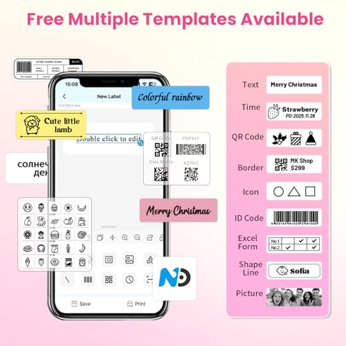 Image of Label Maker Machine with 1 Tape N12 Bluetooth Label Printer, Pink