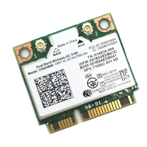 Image of Legacy Mini-PCIe Wi-Fi Card for Intel 3160 | Half Mini PCIe Network Card | 433 Mbps with Bluetooth 4.0 Support | HMC WLAN Replacement Part 3160.HMWG Wi-Fi Card 3160HMW