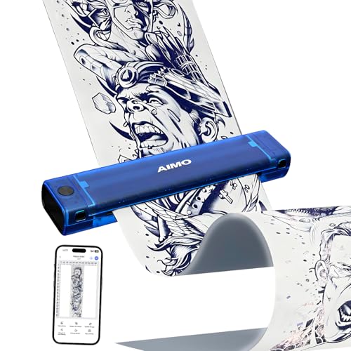 JZsmpmu Aimo T08F Wireless Tattoo Stencil Printer - Bluetooth Tattoo Transfer Machine for Long Image Printing Compatible with iPad/Tablet/PC, for Tattoo Artists & Beginners