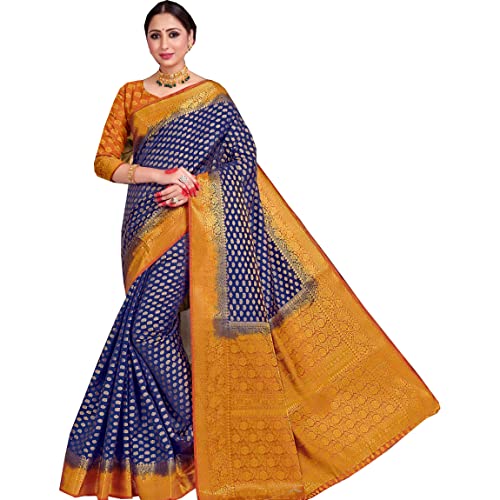 JUPITER FASHNET Banarasi Silk Febric Blue Color Designer Saree Cover