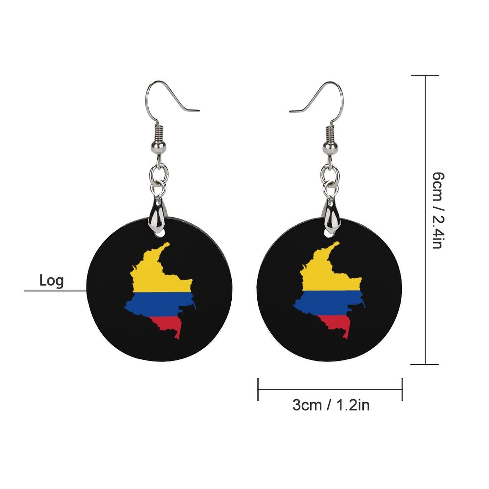 Flag Map of Colombia Wooden Dangle Earrings Fashion Earring Pendants Round Shaped Drop Earrings for Women