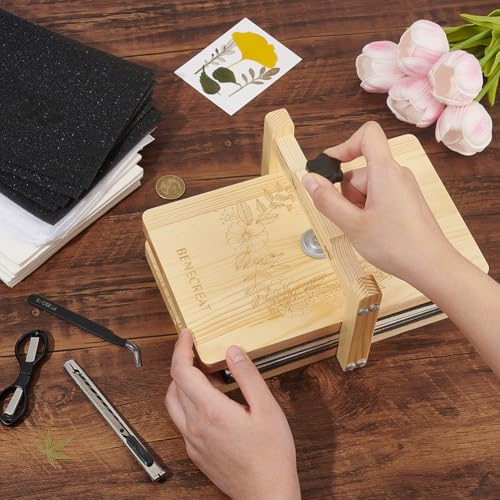 BENECREAT Blumenpressset, 6 Lagen 24,9 x 15cm rechteckiges Blumenpressbrett aus Holz mit Löschpapiertüte und Schneidwerkzeugen, Werkzeugset zum Trocknen von Blumenpflanzen