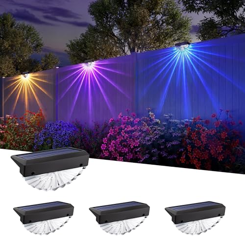 JACKYLED Solarlampen für außen Garten, RGB LED mit 180° Fächerlicht & 11 Lichtstrahlen, 20h Laufzeit, 8 Farbmodi, wasserdicht für Terrasse & Balkon (4Stück)