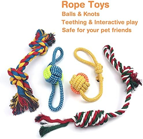 Sundrawy Dog Chew Toys for Puppy Teething Training, Stuffed Plush Squeak Toys for Small Dogs, Interactive Tug Ropes with Ball, 9 Packs Pet Toys Kit for Dental Cleaning, Birthday Gift Set