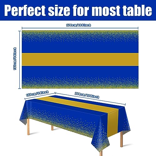 OHOME 4 Pack Disposable Plastic Table Cloths for Parties,Royal Blue and Gold Rectangle Table Covers for Graduation Wedding Birthday Fathers Day Decorations | Christmas Decorations 54" x 108" by OHOME - Image 3