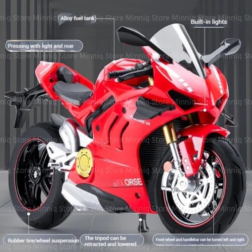 Image of Duoti Panigale V4 DieCast Bike Model, Suspension and Hand Free Roller, Toy Motorcycle Collection with Music Lighting Toy for Kids [Panigale V4- Red]