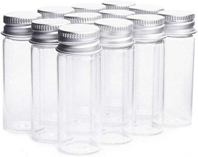 Danmu Art Vials Clear Glass Bottles Candy Bottle with Aluminum Wedding Decorations Jewelry Accessories (12pcs, 14ml)