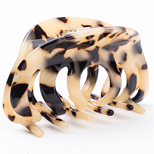Prettyou 3.2" Handmade Celluloid French Design Barrettes Hair Claw Tortoise Shell Luxury Fashion Accessories Hair Clip for Women (B)