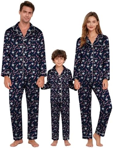2026 Family Satin Christmas Pajamas Sets Silk Xmas Snowflakes Pjs ...