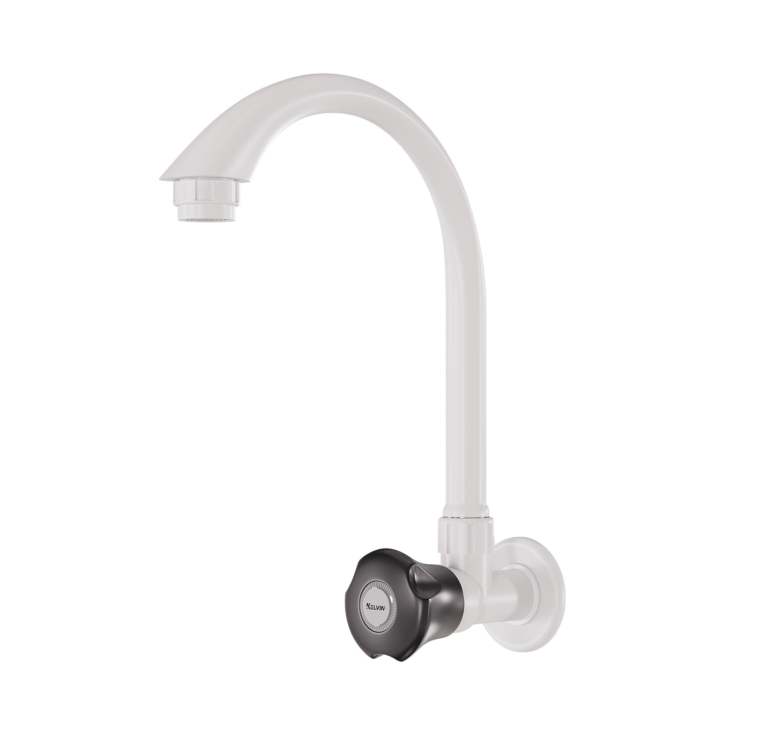 Kelvin PTMT Smart Sink Cock with Long Spout White Black Wall Mounted Kitchen Tap Extended Spout Faucet Rust Resistant-image-2