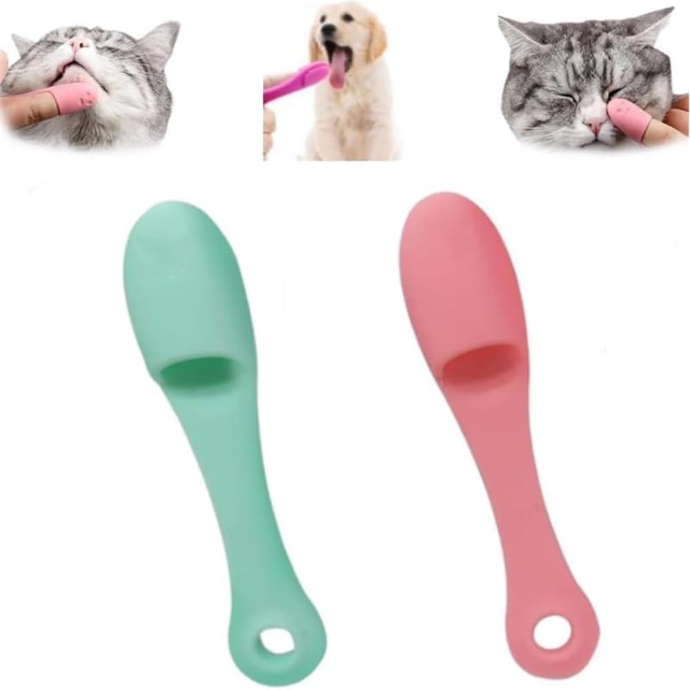 2pcs Cat Chin Scrubber, Silicone Scrubber for Cats Chin Cleaner, Cat Chin Brush for Pet Dental Care, Cat Finger Toothbrush, Finger Brushes Suitable for Puppies and Cats (green+pink)