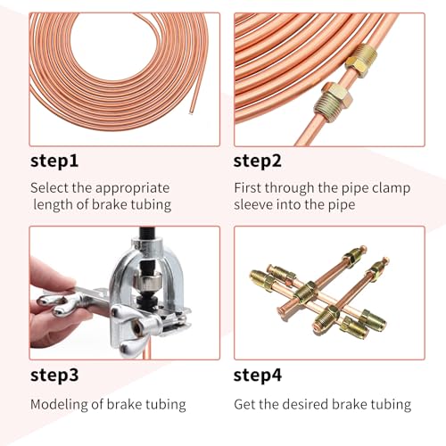 awlbed 17 PCS 3/16 Car Brake Tubing Kit, 1 PC 25Ft Metal Vehicle Brake Line Tubing, Universal 16 PCS Waterproof Durable Automotive Brake Union Accessories for Trucks SUVs Boats Cars (Gold) - Thumbnail 5