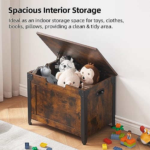 GAOMON Storage Chest, Wooden Storage Trunk with Metal Frame, Entryway Shoes Bench, Large Storage Organizer, Modern Style Lift-Top Storage Chest with Safety Hinge for Bedroom, Living Room