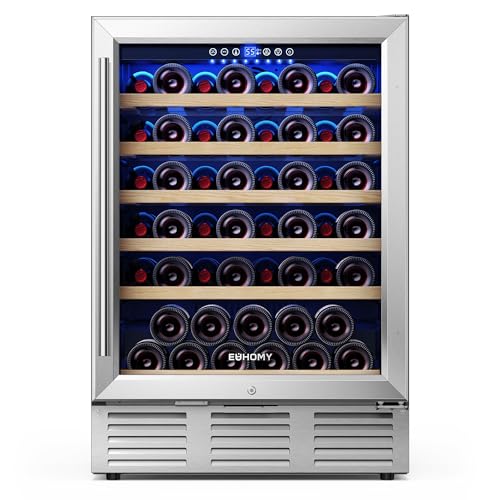 Image of EUHOMY 24 Inch Wine Fridge, 51 Bottle Wine Cooler Refrigerator 40-65F with Glass Door, Built-in or Freestanding Wine Refrigerator for Beer Soda Drink Home Bar Kitchen