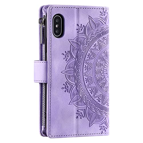 VEEMOS Wallet Case for iPhone X/XS Flower Flip Case Protective Leather Folio Book Phone Cover with Card Slots Kickstand Zipper Pocket - Image 3