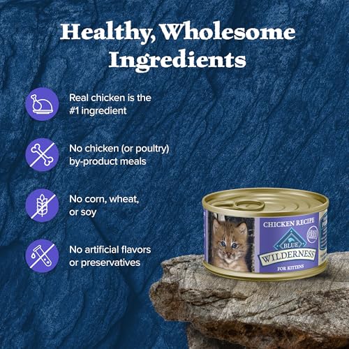 Image of Blue Buffalo Wilderness High-Protein Grain-Free Wet Kitten Food,Chicken Pate Recipe,3-oz Cans,(Pack of 48)