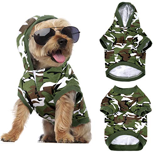2 Pieces Camouflage Dog Basic Hoodies Cute Pet Shirts Spring and Autumn Pet Clothes, Soft and Comfortable Dog Clothes (S, Army Green)