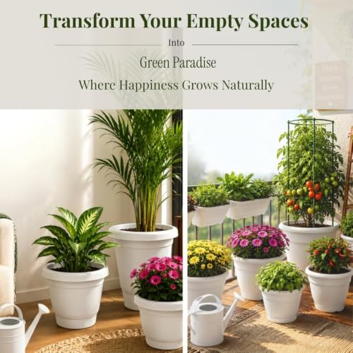 Image of 17 Inch Large Plant Pots for Big Size Plants, White Color, Pack of 3, Flower Pots for Garden, Versatile Pot for Plant for Balcony, Terrace, Indoor Decoration