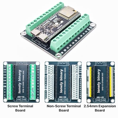 Image of Lonely Binary 3-Pack ESP32-S3 N16R8 IPEX Antenna Terminals for Arduino IDE | 16MB Flash, 8MB PSRAM, 240MHz; WiFi + BT 5.0 LE; IPEX antenna; pre-soldered, plugs into expansion & terminal boards