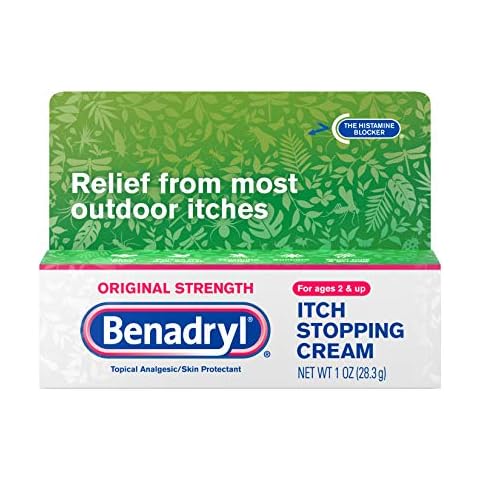 Benadryl Original Strength Itch Stopping Anti-Itch Cream with Histamine Blocker, Diphenhydramine HCl Topical Analgesic & Zinc Acetate Skin Protectant, Relief from Most Outdoor Itches, 1 oz Cover
