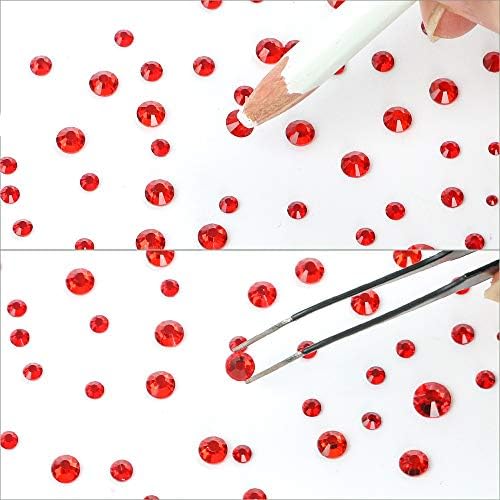 OUTUXED 5040pcs Red Flatback Rhinestones for Crafting, Crystal Round Gems for Nail Art DIY, Halloween Clothes Bags, 6 Mixed Size Hotfix With Tweezers and Picking Pen